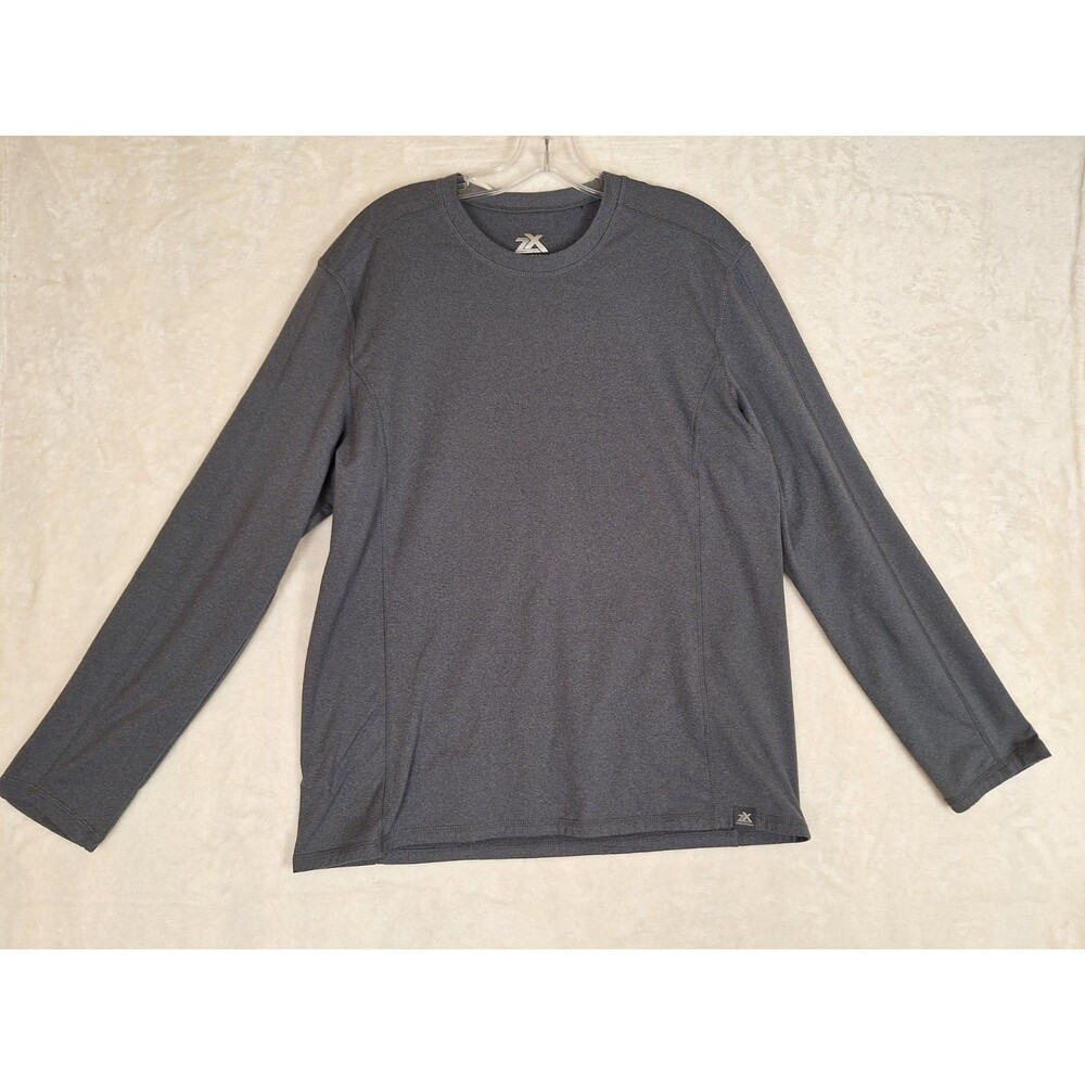 Zero Exposure Mens Large Long Sleeve Dark Gray Brushed Fleece Tee Active